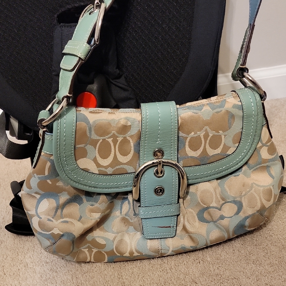 Coach Teal and Beige Shoulder Bag